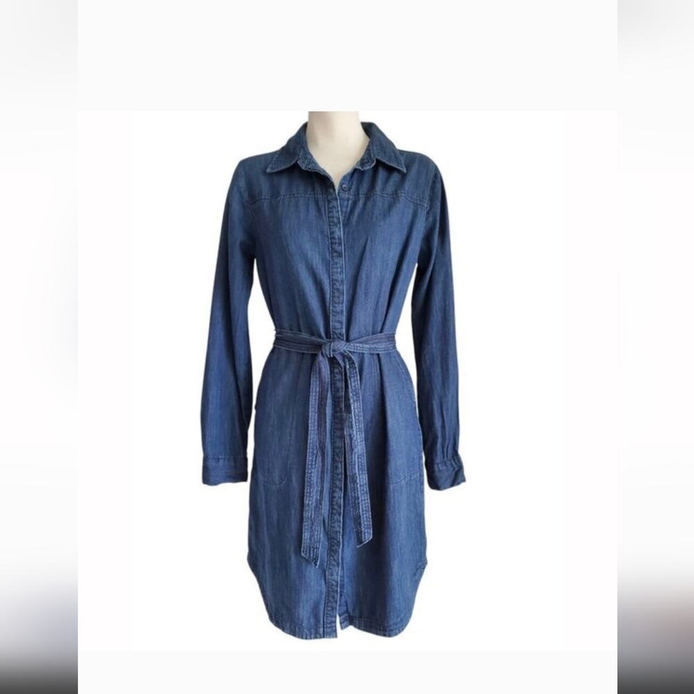 a new day Blue Long Sleeve Denim Shirt Dress with Tie Belt